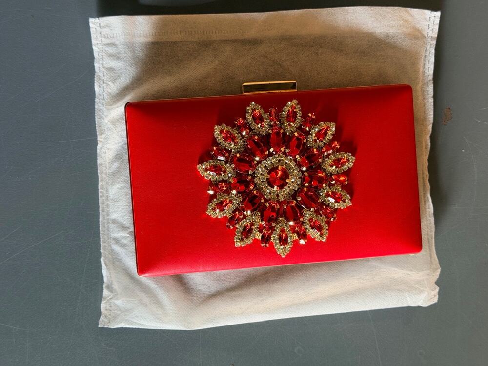 New Red Bejeweled Clutch Purse